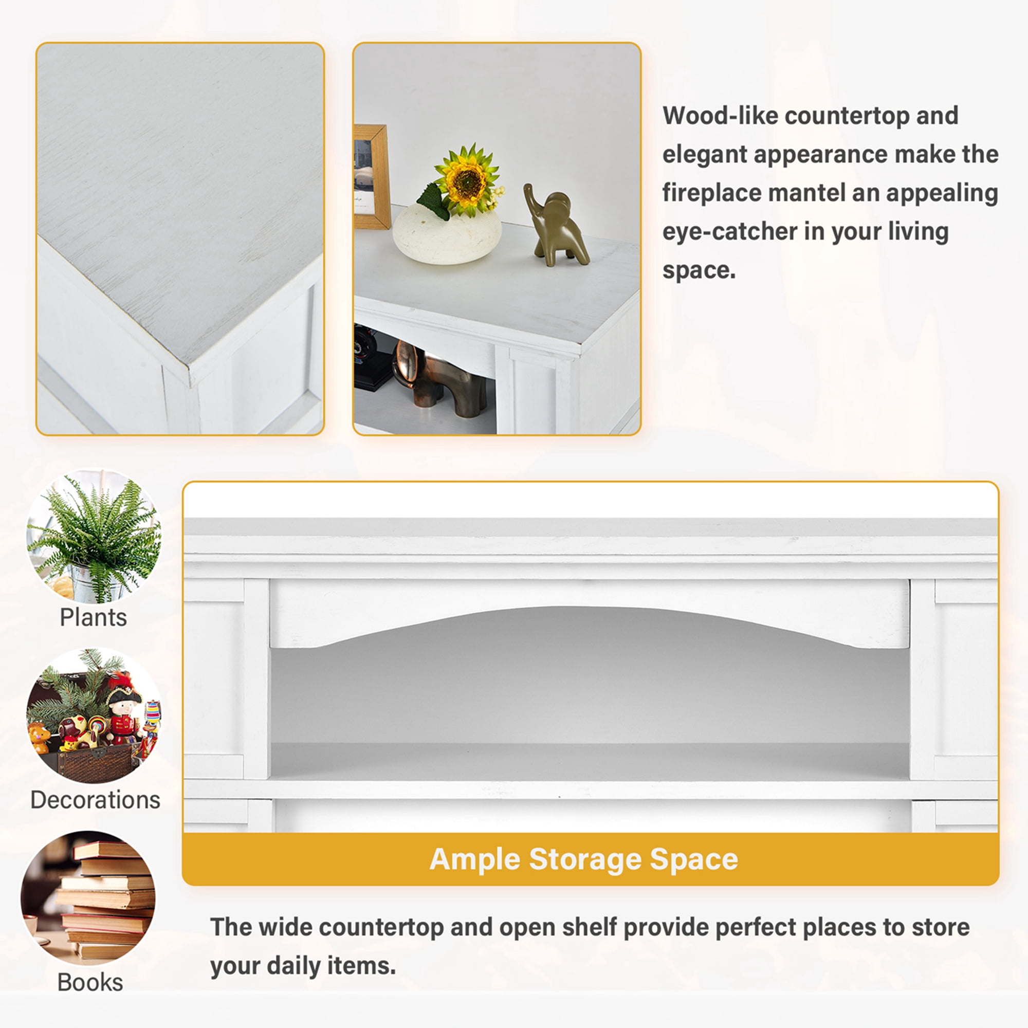 Costway 32" 1400W Electric Fireplace Mantel TV Stand Space Heater W/ Shelf White