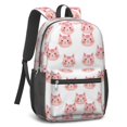 thumbnail image 2 of Pink Cat Head White Pattern 17" Waterproof Oxford School Backpacks for Teens, S-Shape Padded Straps, for School, Travel, Hiking, Camping, 2 of 5