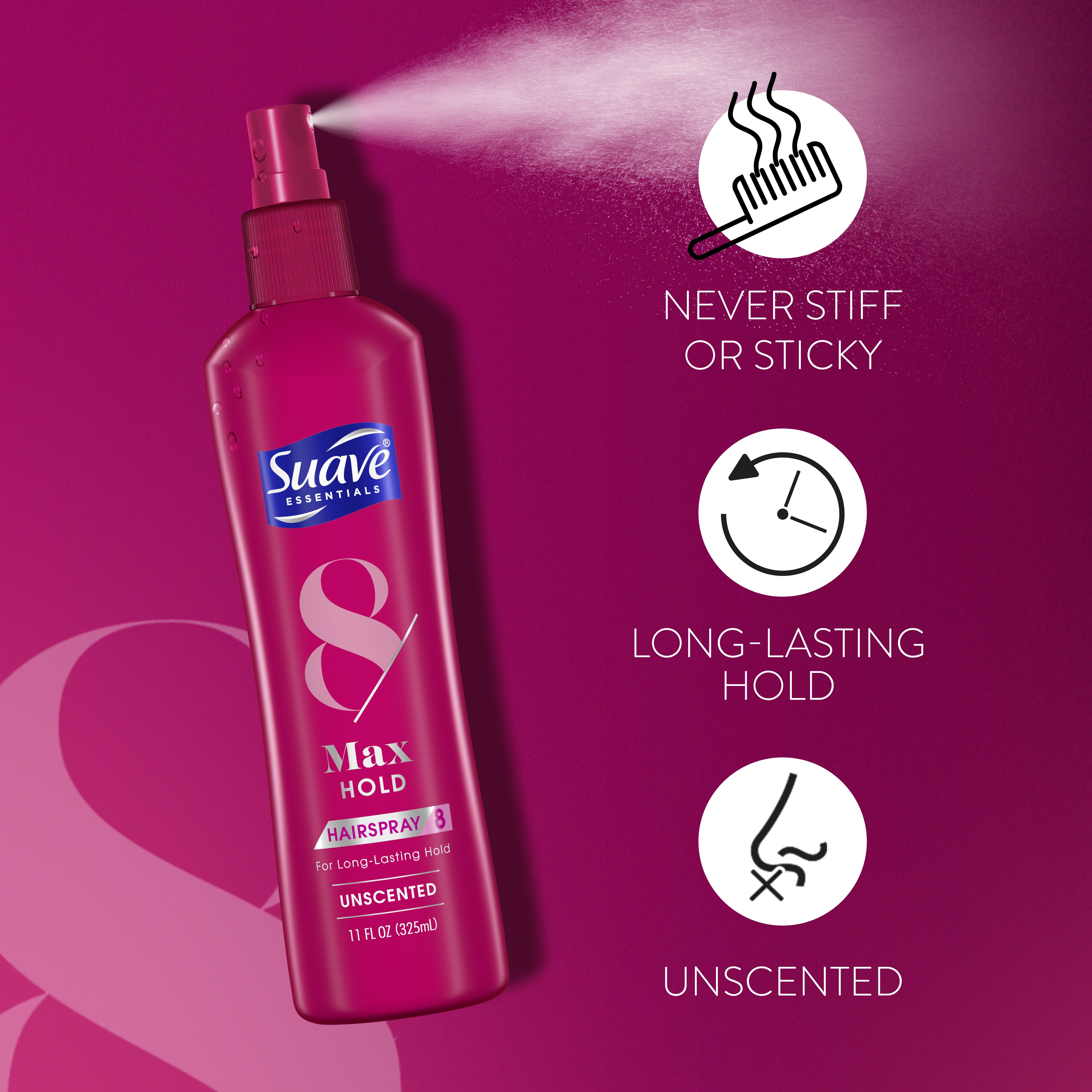 (4 pack) Suave Max Hold Hairspray, Non Aerosol, Long Lasting Hold & Control, Unscented, 11 oz