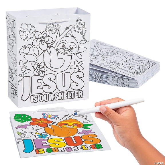 7 1/4" x 9" Color Your Own Medium Rainforest VBS Paper Take Home Bags – 12 Pieces