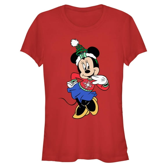 Juniors Minnie Mouse Christmas Outfit Pose T Shirt