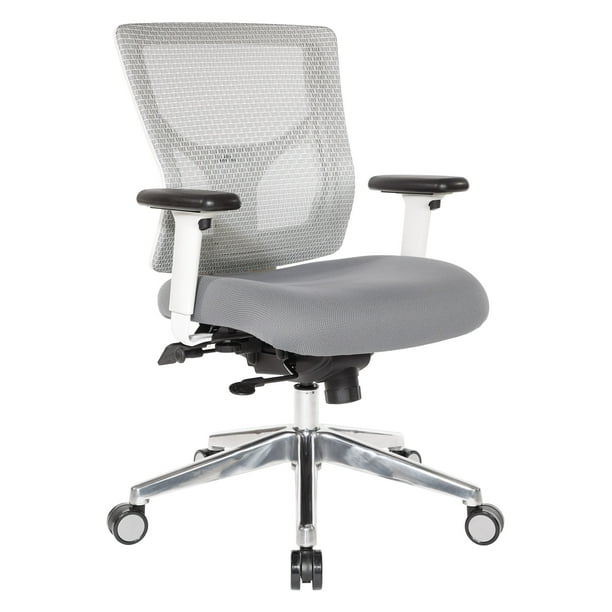 Office Star Products White Mesh Mid Back Office Chair with 2Way