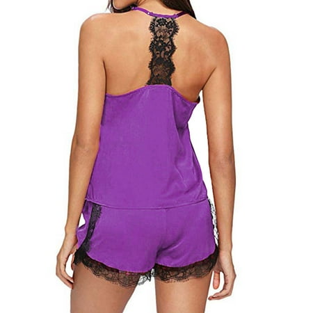 

Women Sleepwear Sleeveless Strap Nightwear Lace Trim Satin Cami Top Pajama Sets womens pajamas womens pajama pijamas for women