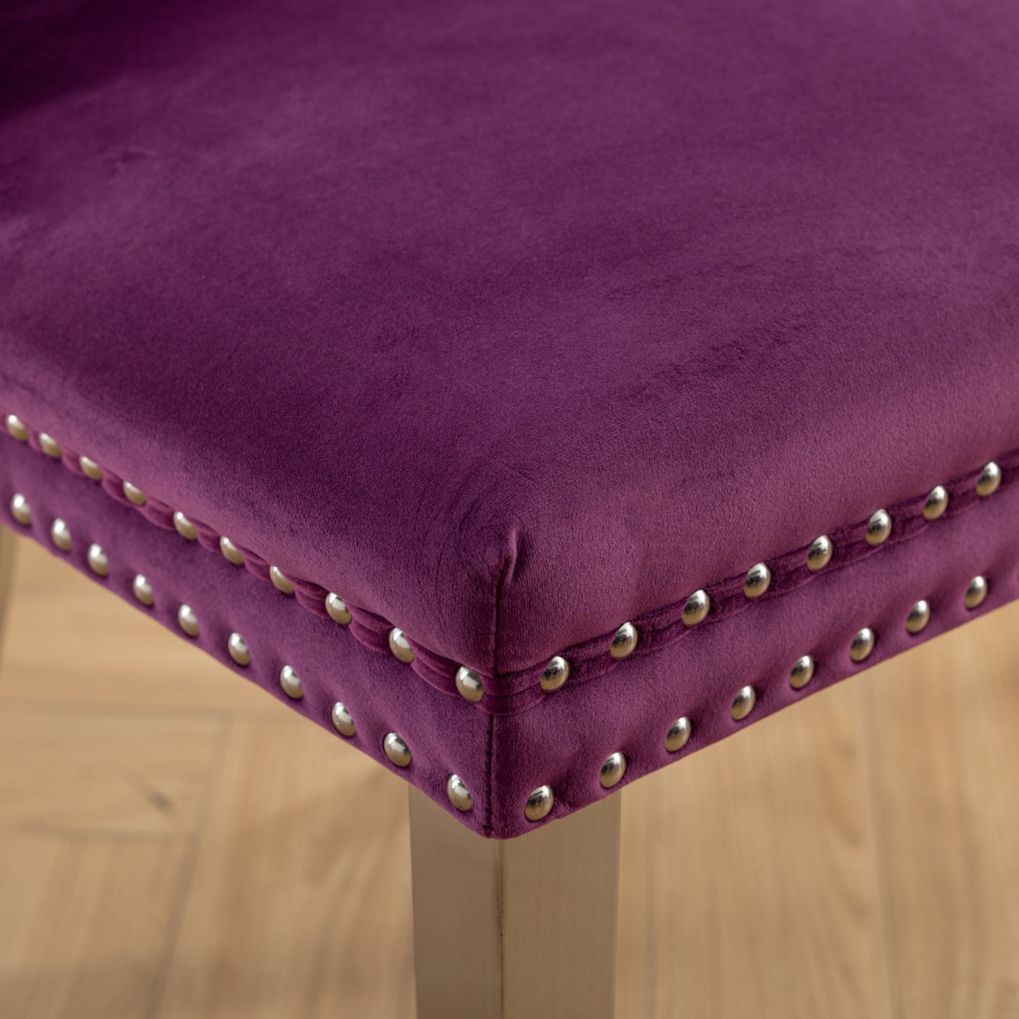 BSHTI 37.5" Velvet Upholstered Dining Room Chairs Set of 2, Modern Tufted Parson Chairs with Nailhead Trim, Foam Padded Seat for Dining Room/Kitchen(Purple)