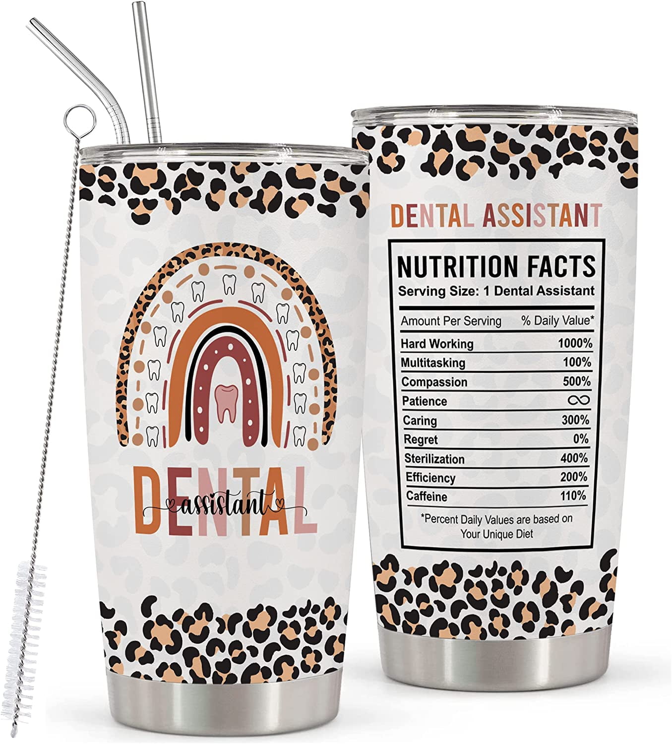 Dental Assistant Gifts for Women Stainless Steel Leopard Nutrition Facts Tumbler Cup 20oz for