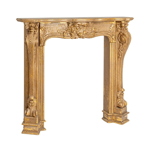 Creative Co-Op Decorative Wood Ornate Fireplace Mantel, Distressed Gold