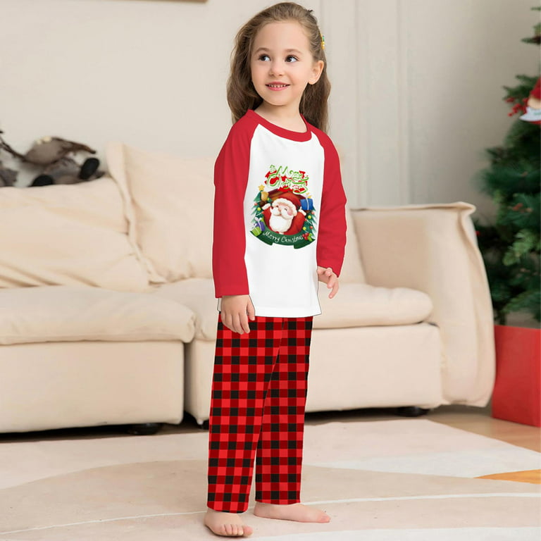 jsaierl Christmas Pajamas Xmas Pjs Sleepwear Santa Printed Nightwear Family  Matching Pajamas Set Loungewear Outfits for Women Men Baby Girls Boys