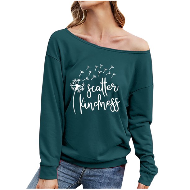 Camiseta de manga larga con cuello inclinado estampado casual suelto de moda para mujer Fridja ghj987+811