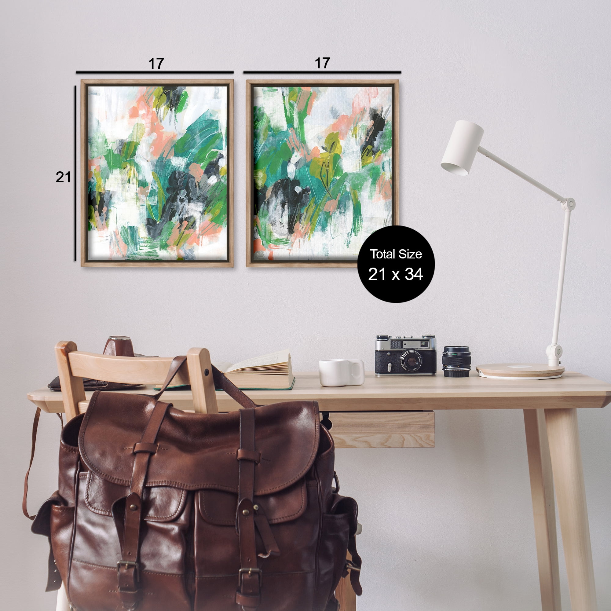 Stupell Industries Green Abstract Layers Abstract Painting Brown Floater Framed Canvas Art Print Wall Art, 17 x 21, Set of 2