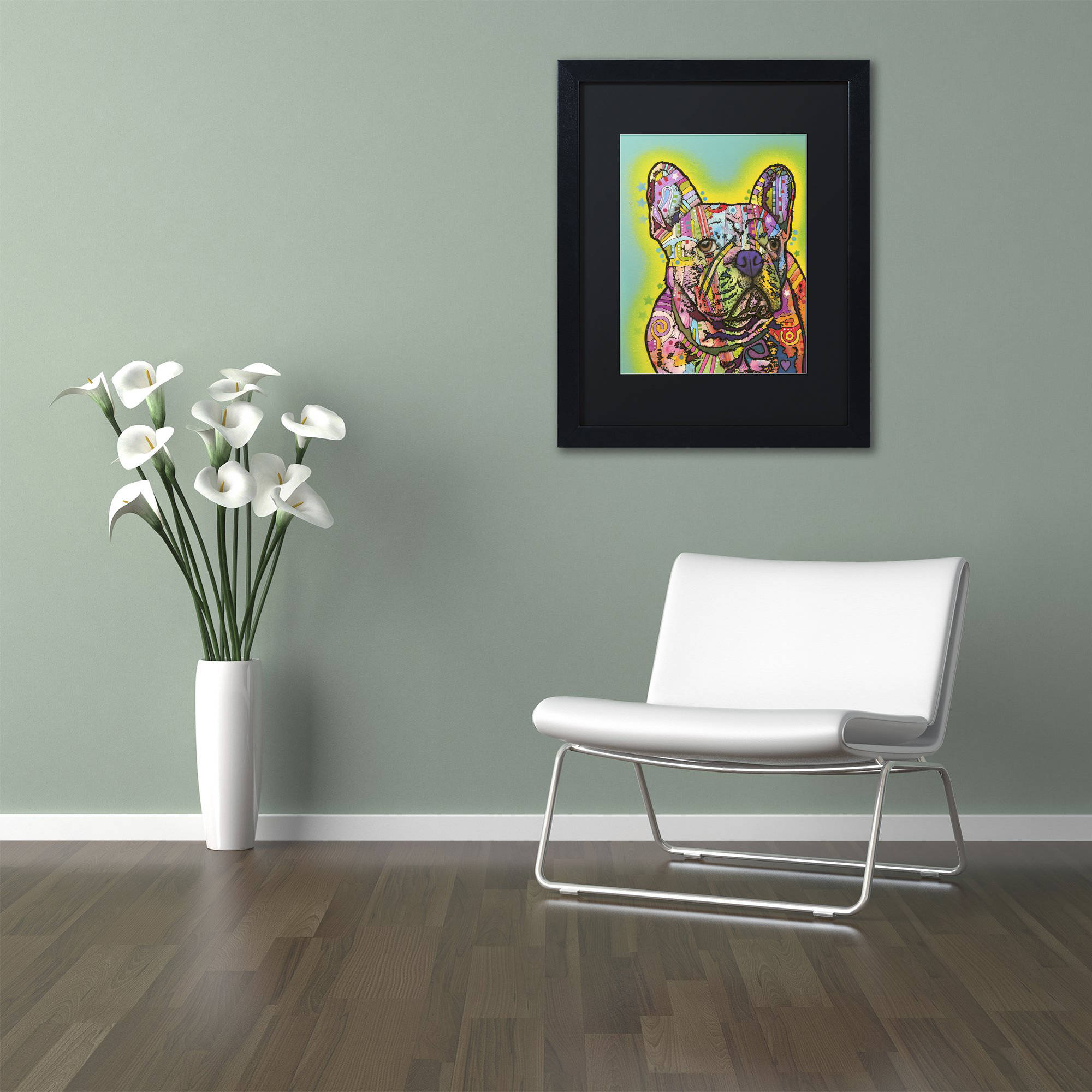 Trademark Fine Art "French Bulldog III" Canvas Art by Dean Russo, Black Matte, Black Frame