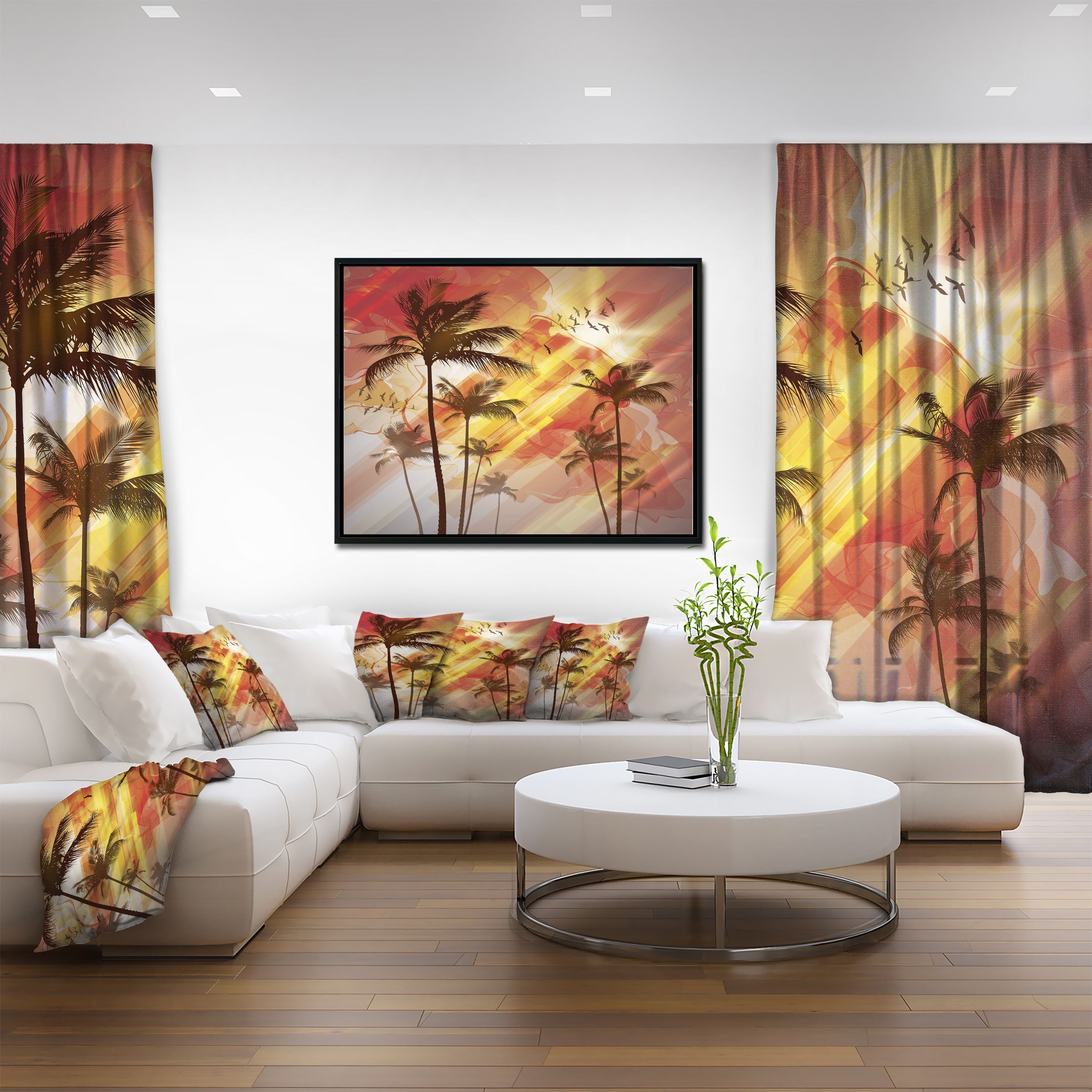Designart ' Palm Tree at Sunset ' Photography Framed Canvas Art Print