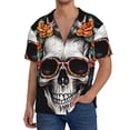 thumbnail image 2 of Picia Flower Horn Skull A Men's Linen Shirts Short Sleeve Cuban Beach Shirts Casual Shirts Button Down Shirt for Men Beach Summer Wedding Shirt-Large, 2 of 7