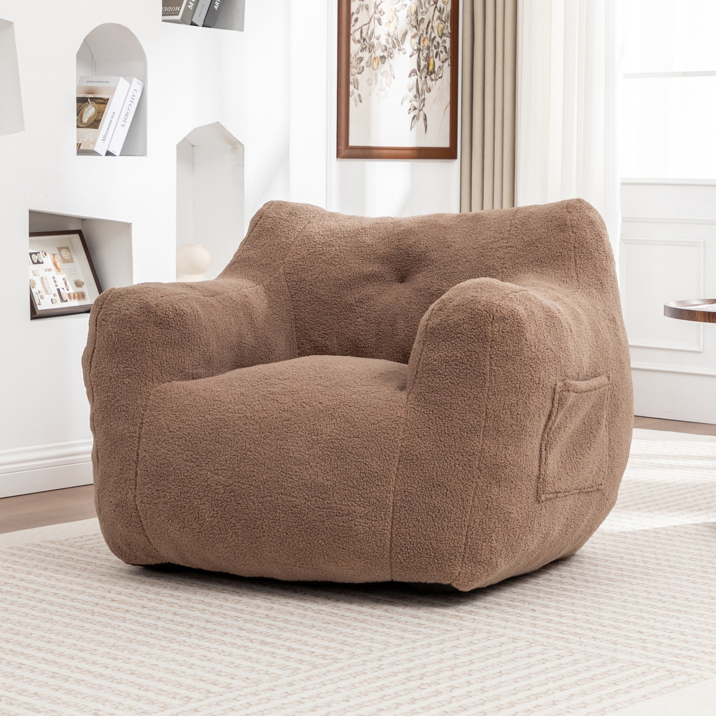 Bean Bag Chair for Adults, Memory Foam Bean Bag Sofa with Armrests, Lazy Floor Chair for Living Room Bedroom Reading, Coffee