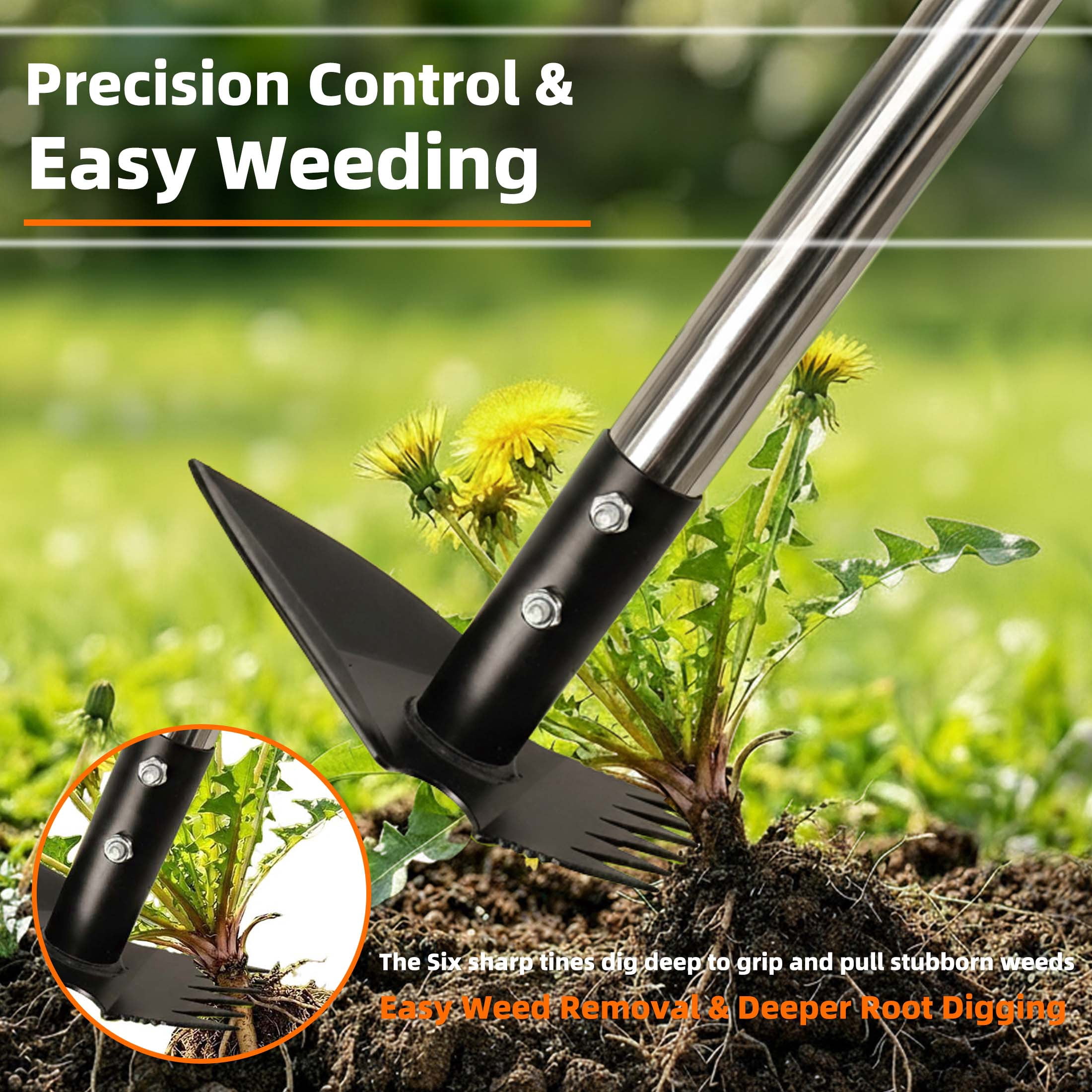 YARTTING Weed Puller Tool with Long Handle, Efficient Weed Remover Tool, 2-in-1 Weed Rake & Hoe Garden Tool for Easy Weed Removal Deeper Root Digging