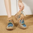 thumbnail image 4 of Boho Ethnic Fringe Boots for Women Winter Fall Casual Tassel Round Toe Flats Low Heel Mid Calf Ankle Booties Beige Size 6, 4 of 6