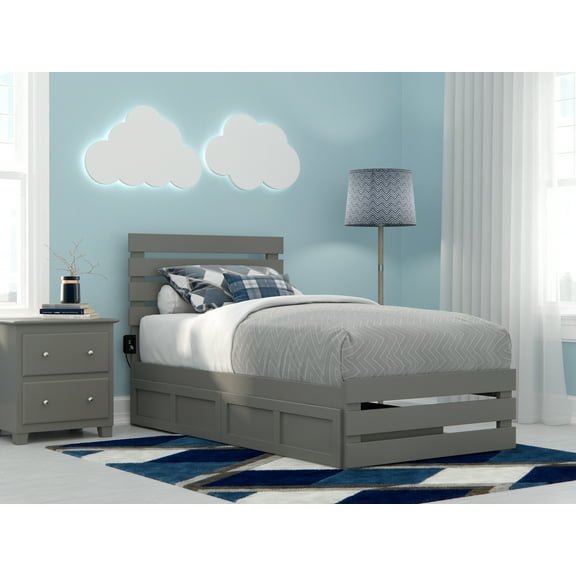 AFI Oxford Twin Wood Platform Bed with Headboard, Footboard & 2 Storage Drawers, Grey