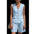 thumbnail image 3 of Pounoo Women's Linen Two Piece Set Sleeveless V Neck Vest and Casual Shorts Lightweight Loose Fit Outfit for Daily and Vacation Wear Gift, 3 of 6