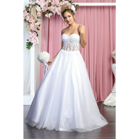 White Strapless Wedding Gown