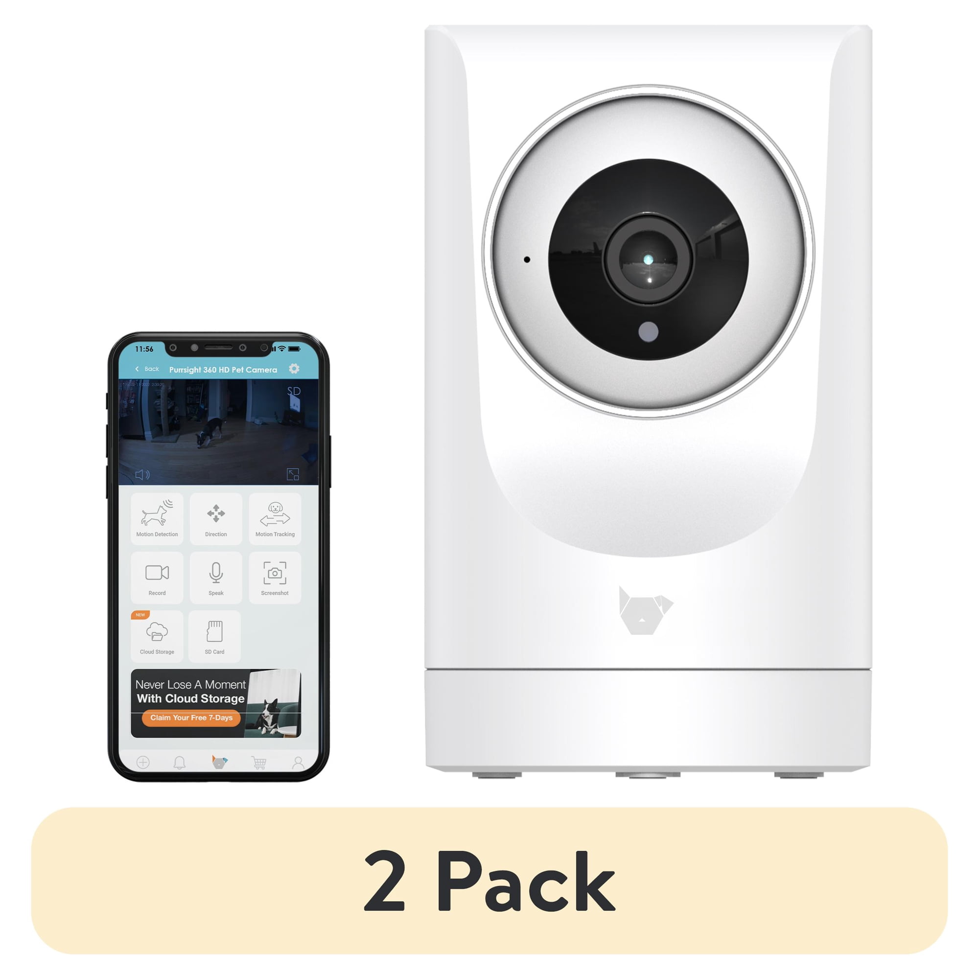 (2 pack) Instachew Purrsight 360° Smart Pet Camera 1080P HD Wireless 2-Way Audio