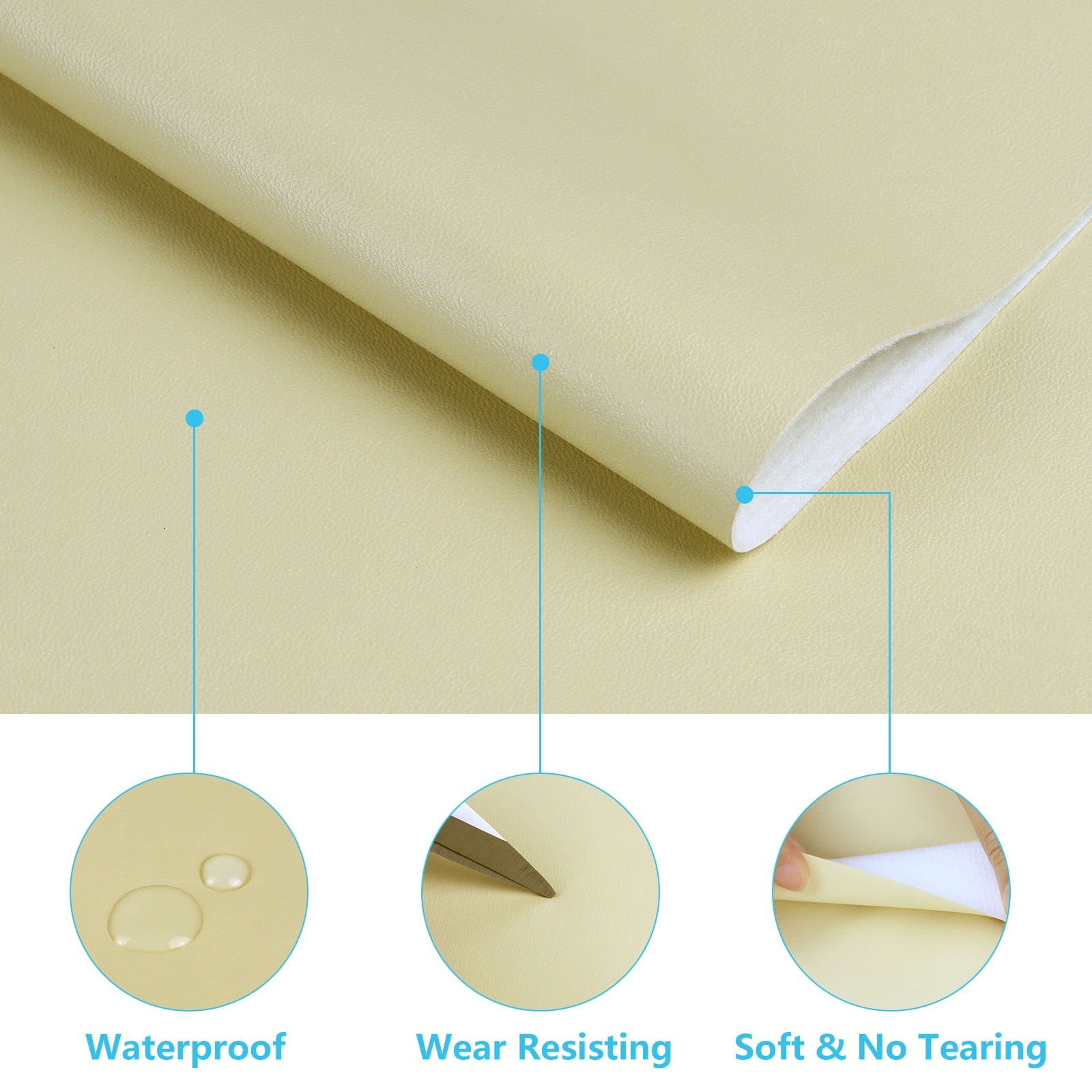 EdgeSeal 54 in Wide Faux Leather Material PU Fabric, Textured, Upholstery Fabric, By the Yard, Beige