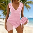 thumbnail image 5 of CHGBMOK Womens One Piece Swimsuits Sexy V Neck Sleeveless Backless Ruffles Suits Mesh Fitted Side Slit Swimwear, 5 of 7