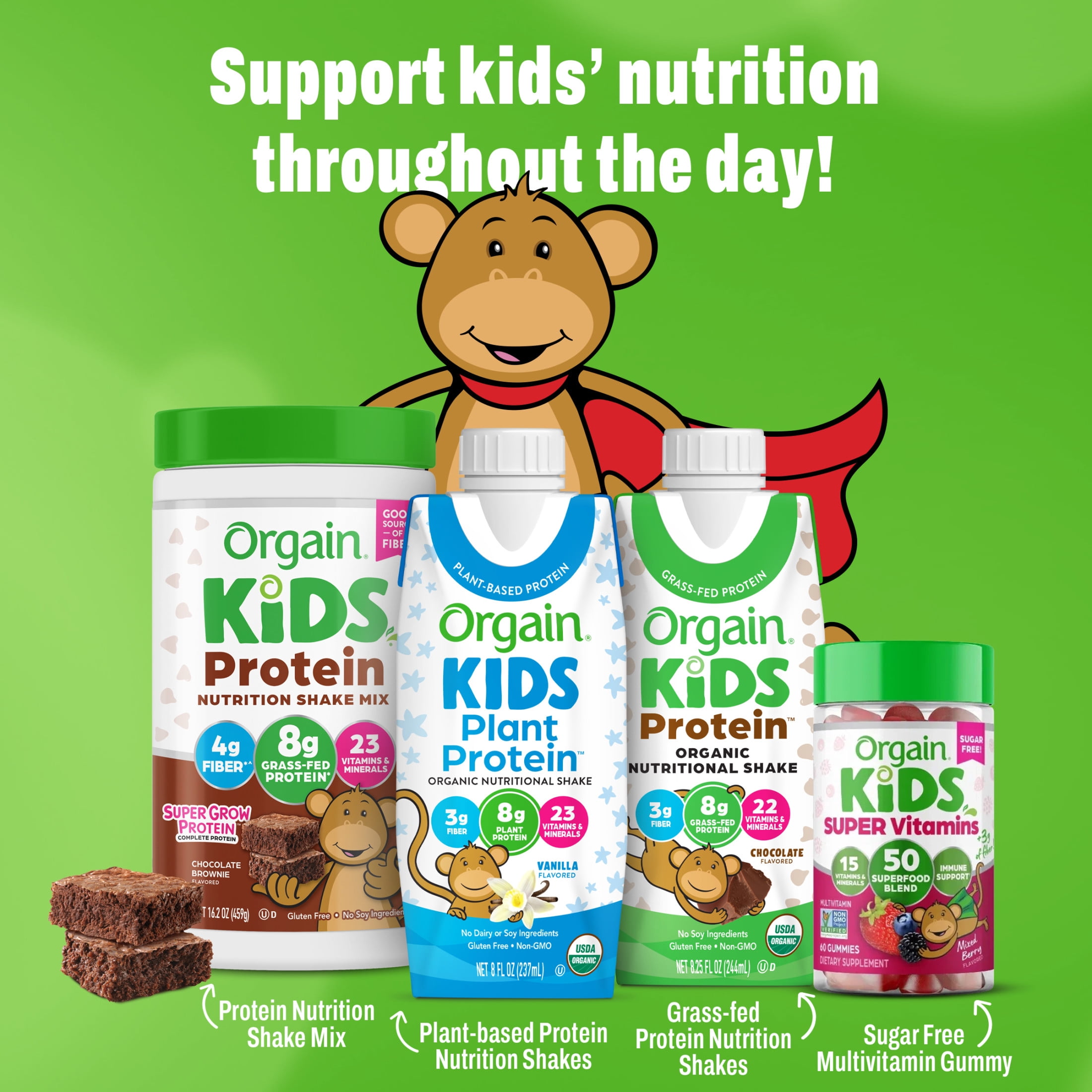 Orgain Organic Kids Nutritional Vegan Protein Shakes, Vanilla, 8 Fl Oz, Pack of 12