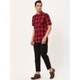 thumbnail image 4 of Camisa a cuadros para hombre, manga corta, informal, de corte regular, con botones, cuello en punta, camisas de vestir negro rojo M Unique Bargains Camisa, 4 of 6