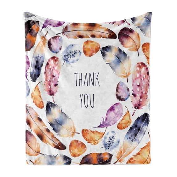 Tribal Soft Flannel Fleece Throw Blanket, Bird Hawk Colored Feathers with Hand Written Thank You Note in the Middle Print, Cozy Plush for Indoor and Outdoor Use, 50" x 60", Multicolor, by Ambesonne