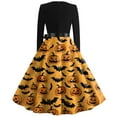 thumbnail image 4 of WTOBBY Women's Chic Retro Halloween Dress Featuring Bat and Pumpkin Print, Round Neckline, Long Sleeves, Hollow Out Casual Style for Party Wear ,Ginger L, 4 of 5