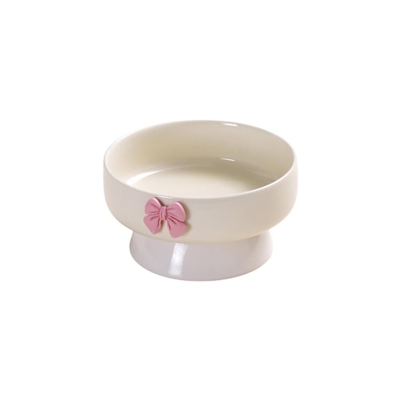 Elevated Ceramic Pet Bowl, Cute Bow Design Raised Neck Protection Spill Proof Feeding Bowl for Small Medium Cats and Dogs