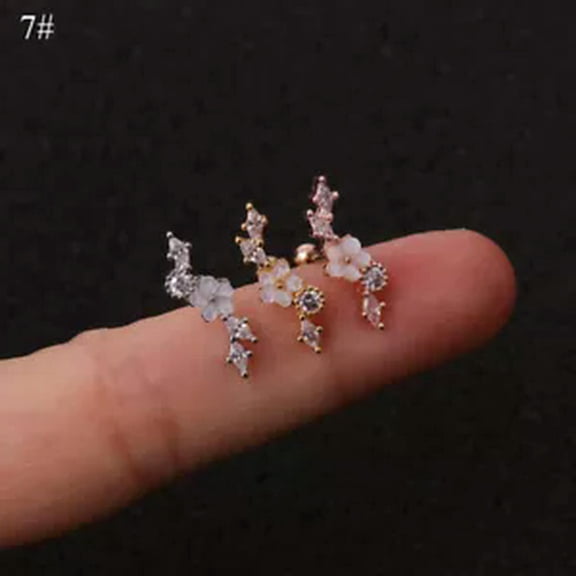 HOOUN Women Zircon Earrings Ear Stud Stainless Steel Piercing Cartilage Earring Jewel-flower-7-gold