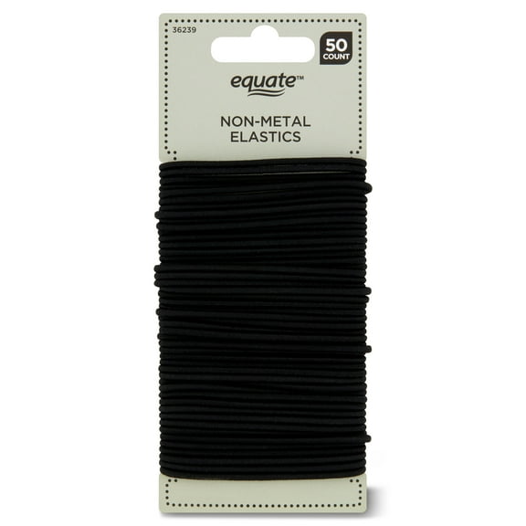 Equate Elastics No-Metal Hair Ties, Black, 50 Count