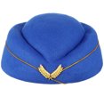 thumbnail image 1 of BRIGHTFUFU Sombrero de azafata de aire para mujer Sombrero de asistente de vuelo de lana Gorra de azafata para disfraz Cosplay Interpretación musical - Talla M (azul real), 1 of 7
