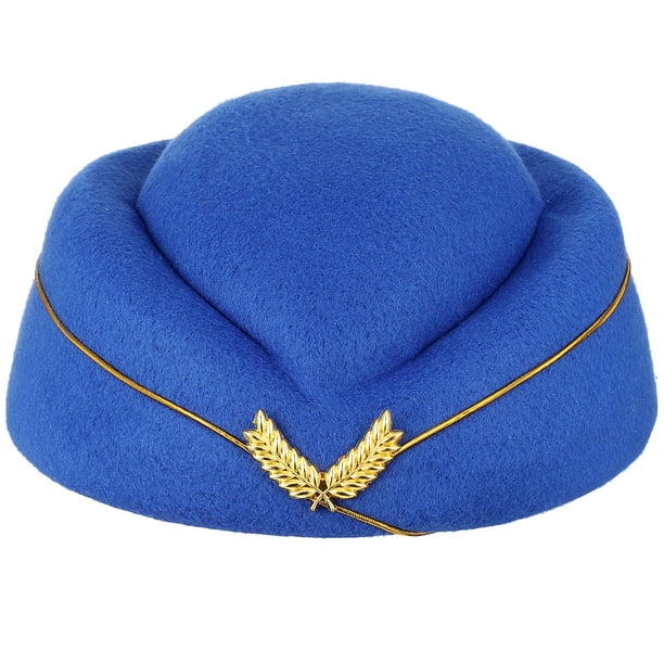 EeaseMX Sombrero de azafata de aire para mujer Sombrero de asistente de vuelo de lana Gorra de azafata para disfraz Cosplay Interpretación musical - Talla M (azul real)