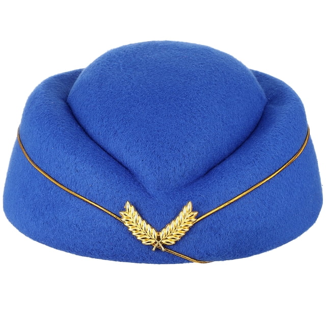 BRIGHTFUFU Sombrero de azafata de aire para mujer Sombrero de asistente de vuelo de lana Gorra de azafata para disfraz Cosplay Interpretación musical - Talla M (azul real)