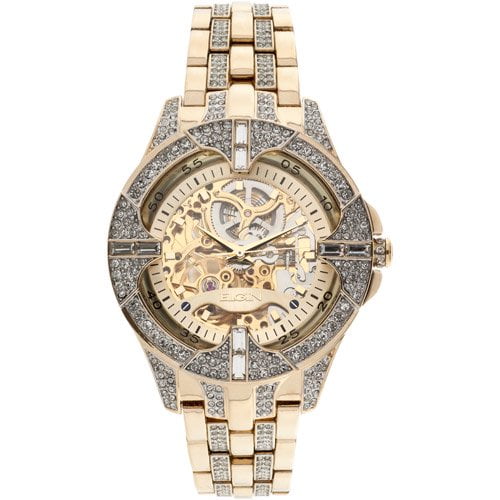 Elgin Adult Men's Analog Wristwatch in Gold and Crystals with Skeleton Dial - FG9919