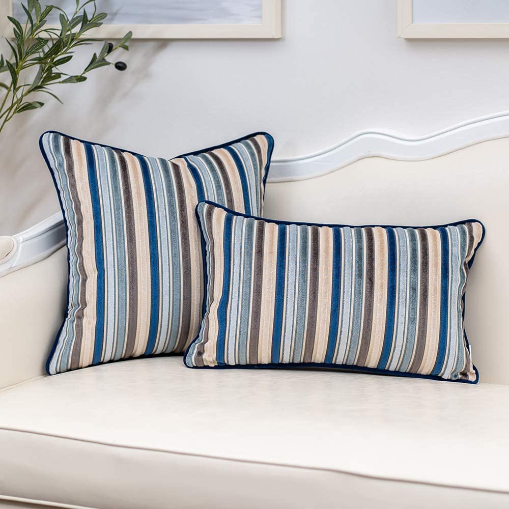 Yangest Blue Striped Velvet Throw Pillow Cover Multicolor Textured Boho  Cushion Case Modern Neutral Pillowcase for Sofa Couch Bedroom Living Room  Home Christmas Decoration,18x18 Inch - Walmart.com