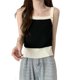 thumbnail image 1 of Women's Contrast Binding Sleeveless Crop Square Neck Casual Summer Tops Fitting Cropped Vest Tops white stripes, 1 of 4