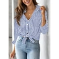 thumbnail image 2 of Camisa AISEW a rayas para mujer, manga larga, con botones, azul, 2 of 5