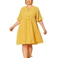 thumbnail image 2 of DARING DIVA Plus Size Ruffle Short Sleeve Lace V Neck Midi Dress 1X Yellow, 2 of 6