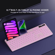 Wireless Keyboard with 7-Color RGB Backlit, Marvo Full-Size Computer Keyboard with Phone Tablet Holder, Rechargeable 2.4G Wireless Gaming Keyboard with Light Up Keys, Compatible with Mac,Window, Pink