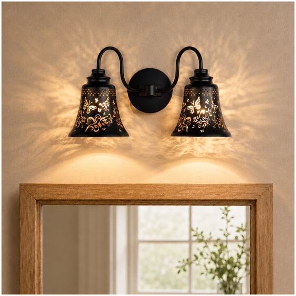 Sunnyin 2 Light Bathroom Vanity Light Butterfly Style Black Gold Wall Sconce