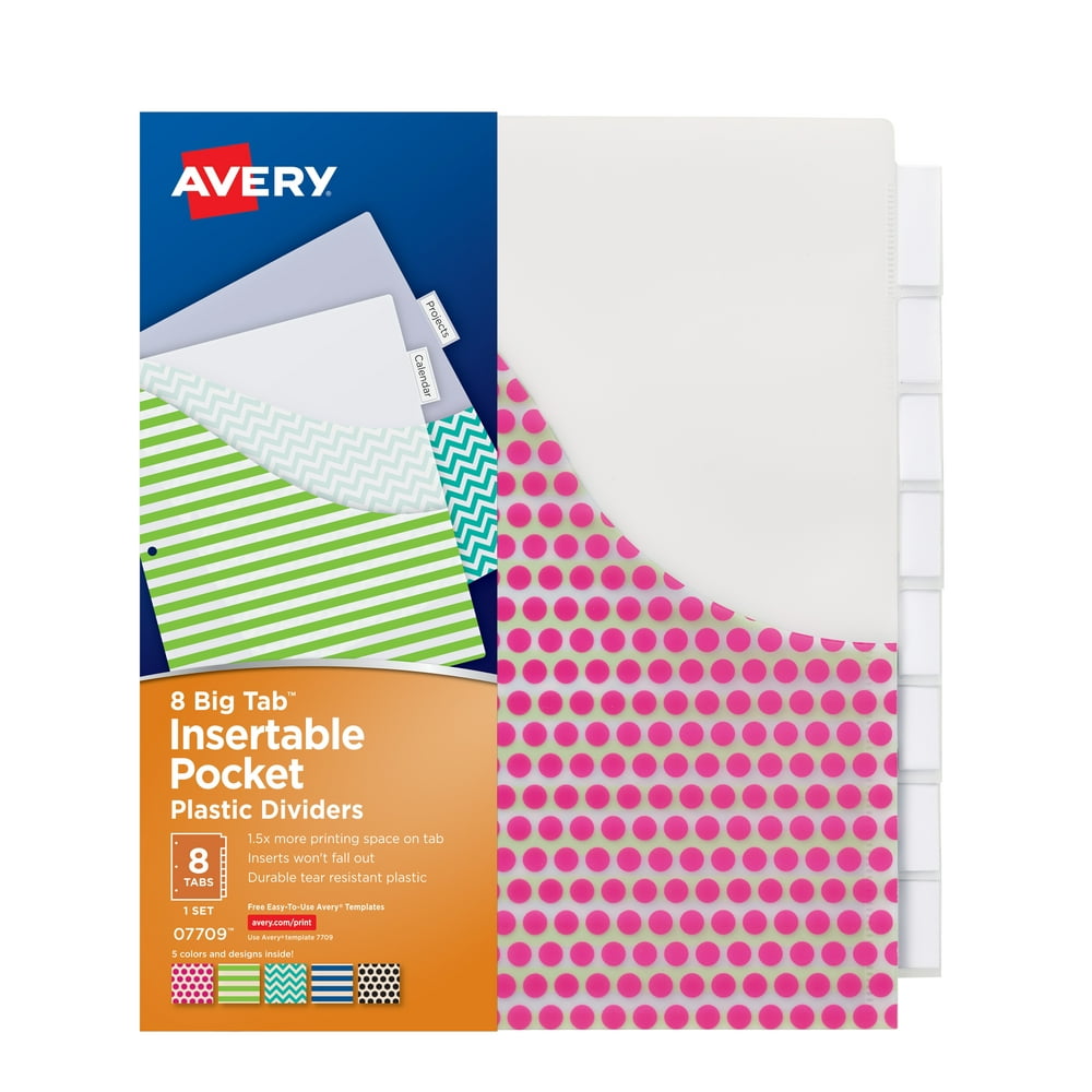 Avery Big Tab Insertable Plastic Dividers with Pockets, 8Tab Set