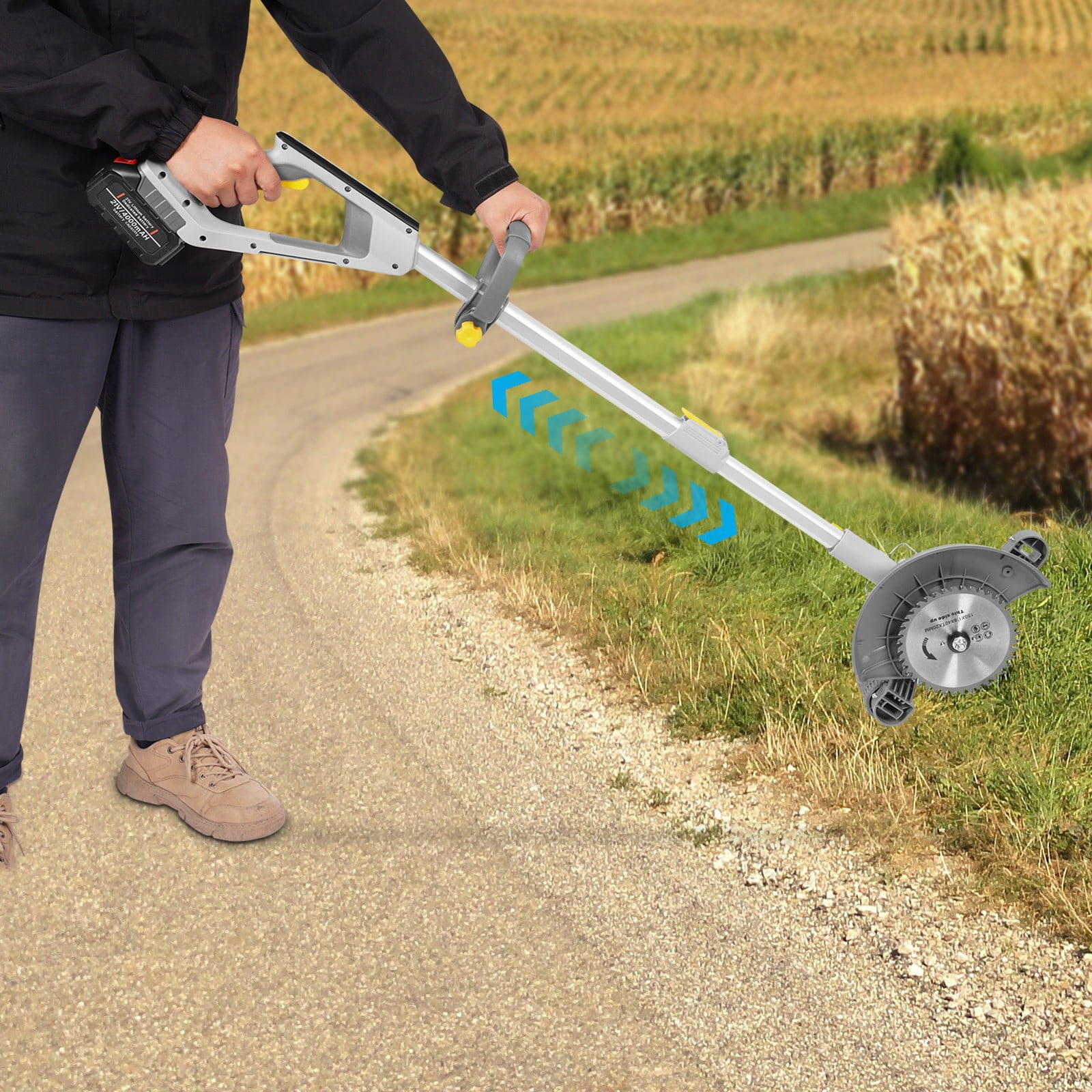 600W Electric Weed Trimmer, String Trimmer with Battery Indicator, Handheld Lawn Mower, Adjustable Ergonomic Handle, for Garden & Yard