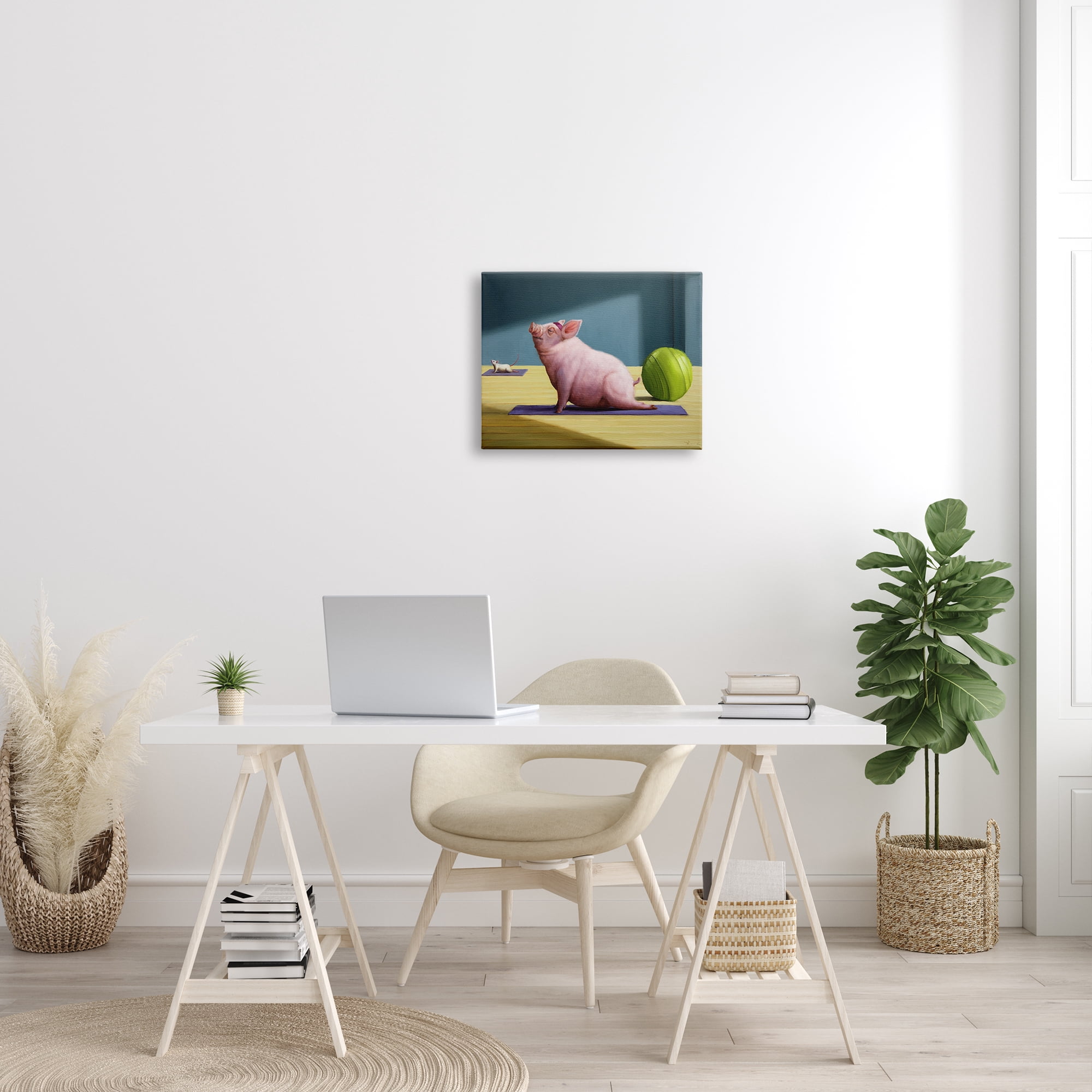 Stupell Industries Pink Pig Doing Yoga Upward Facing Hog Animals & Insects Painting Gallery Wrapped Canvas Print Wall Art, 16 x 20