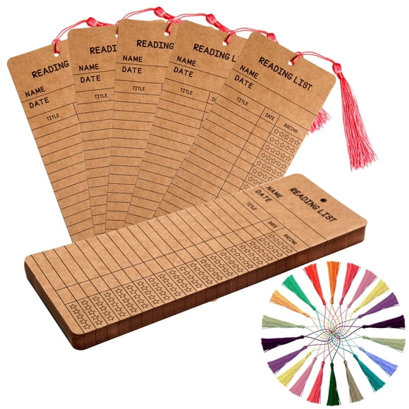 Juego de marcadores para la lista de lectura KaloTidy con borlas, 50 unidades, color marrón