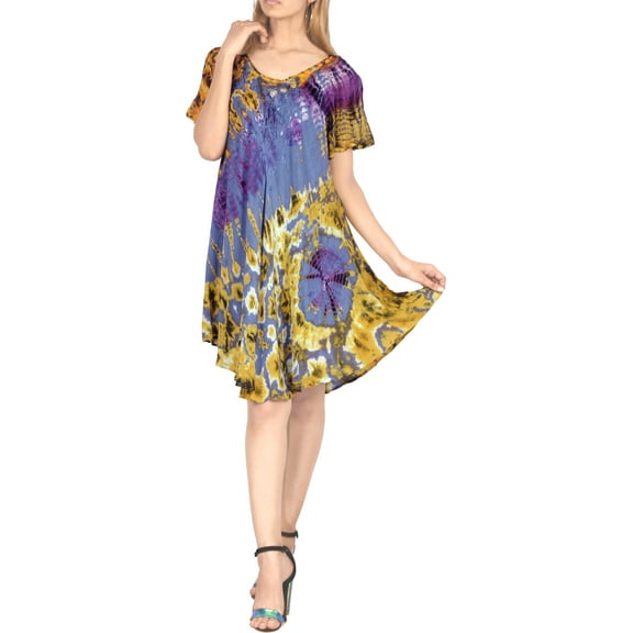 HAPPY BAY Women's Summer Relaxed Maternity House Wear Dresses M-L Ginger, Tie Dye