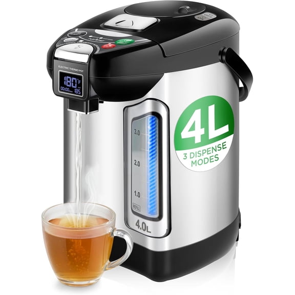 NutriChef Digital Water Boiler & Warmer - 4L/4.23 Qt Stainless Electric Hot Water Dispenser W/ LCD