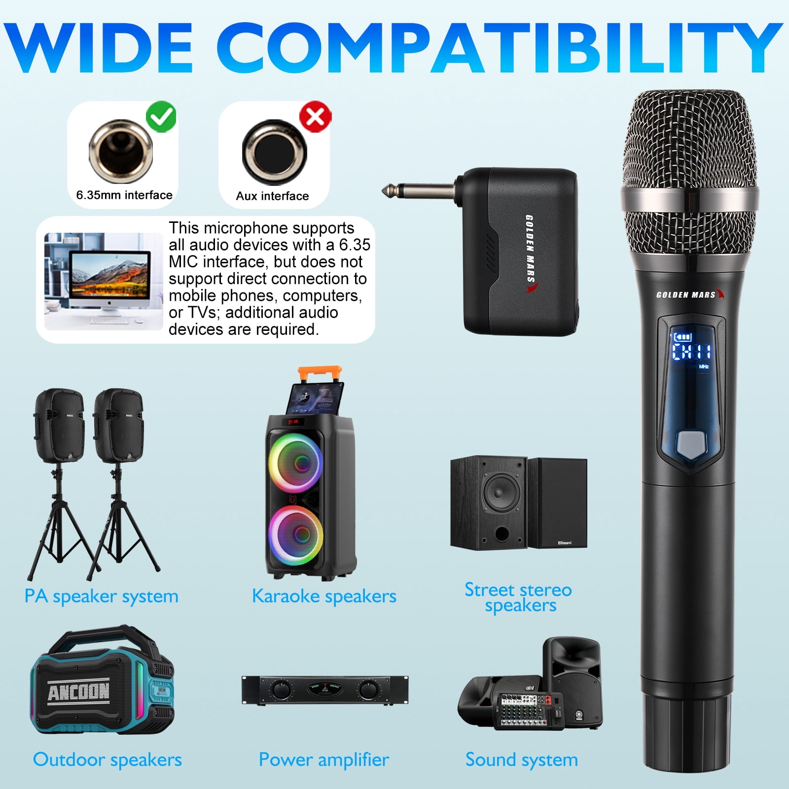 Wireless Microphone, Professional Updated 2.4G Rechargeable 2 Handheld Microphones System with 300 FT Extra Long Distance Stable Receiving for Karaoke Singing Wedding DJ Party Speech Church Classroom