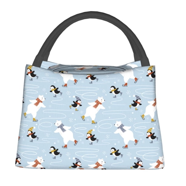 Fotbe Skiing penguin Bear Bolsa Térmica Portátil con Estampado, Bolsa de Entrega de Alimentos Aislada, Bolsa Reutilizable de Gran Capacidad para Comidas y Supermercado